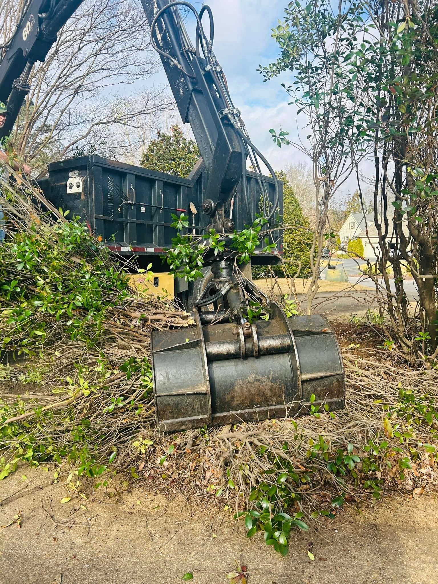 RF Services grapple clearing shrubs at residential property